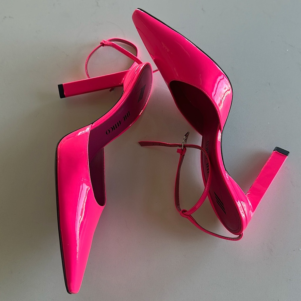 New. The Attico Amber Pink Patent Ankle Strap Pumps